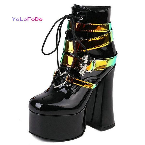 boots patent pu leather 2021 women ankle platform square high heel ladies short fashion zipper cross tied women's, Black
boots patent pu leather 2021 women ankle platform square high heel ladies short fashion zipper cross tied women's, Black