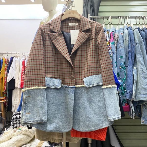 women's suits & blazers superaen design blazer autumn 2021 plaid patchwork notched full wash jeans jacket coats, White;black
women's suits & blazers superaen design blazer autumn 2021 plaid patchwork notched full wash jeans jacket coats, White;black