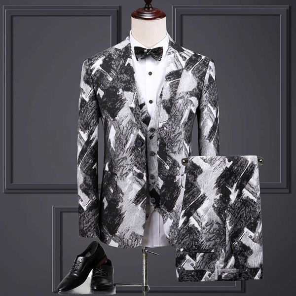 men's suits & blazers printing personality big suit size british business men three pieces together marriage banquet groom casual set o, White;black
men's suits & blazers printing personality big suit size british business men three pieces together marriage banquet groom casual set o, White;black