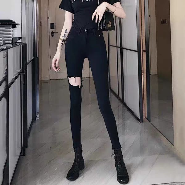 kog751 black black hole high elastic jeans female new waist leg long pencil pants nine points and feet, Blue
kog751 black black hole high elastic jeans female new waist leg long pencil pants nine points and feet, Blue