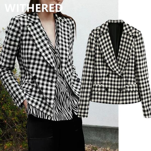withered england style casual plaid double breasted simple blazer feminino women mujer 2021 jackets women's suits & blazers, White;black
withered england style casual plaid double breasted simple blazer feminino women mujer 2021 jackets women's suits & blazers, White;black