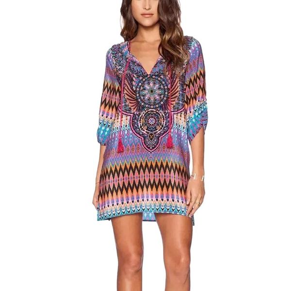 vestidos women v-neck boho print dress mini beachwear sundress plus size ropa de invierno para mujer women's swimwear, White;black
vestidos women v-neck boho print dress mini beachwear sundress plus size ropa de invierno para mujer women's swimwear, White;black