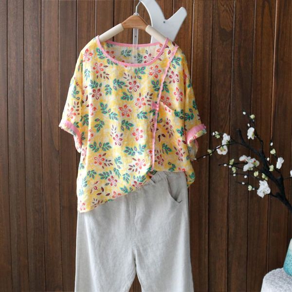 women's t-shirt national retro style floral loose patchwork leisure cotton and linen yellow blue flower tshirt vintage 2021, White
women's t-shirt national retro style floral loose patchwork leisure cotton and linen yellow blue flower tshirt vintage 2021, White