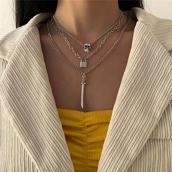 chains european and american hip-hop trend funny skull three-layer female necklace of retro geometric lock-shaped wild jewelry, Silver
chains european and american hip-hop trend funny skull three-layer female necklace of retro geometric lock-shaped wild jewelry, Silver
