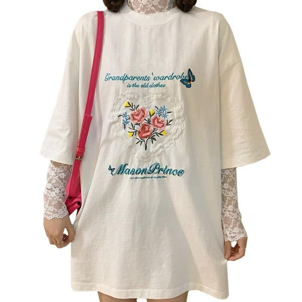 women's t-shirt summer 2021 fashion white girl t shirt loose short sleeves mid-length embroidery flowers letter love heart butterfly f
women's t-shirt summer 2021 fashion white girl t shirt loose short sleeves mid-length embroidery flowers letter love heart butterfly f