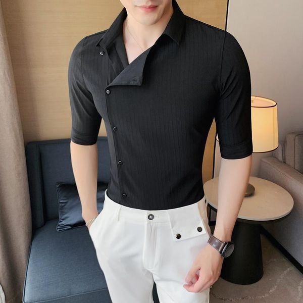 men's casual shirts unique placket black white half sleeve slim shirt male business formal dress social streetwear, White;black
men's casual shirts unique placket black white half sleeve slim shirt male business formal dress social streetwear, White;black