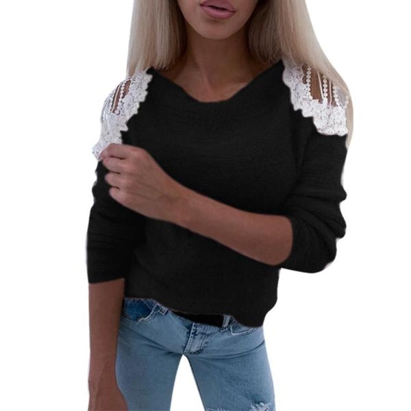 women's sweaters 2021 europe and the united states fashion lace cutout top, White;black
women's sweaters 2021 europe and the united states fashion lace cutout top, White;black