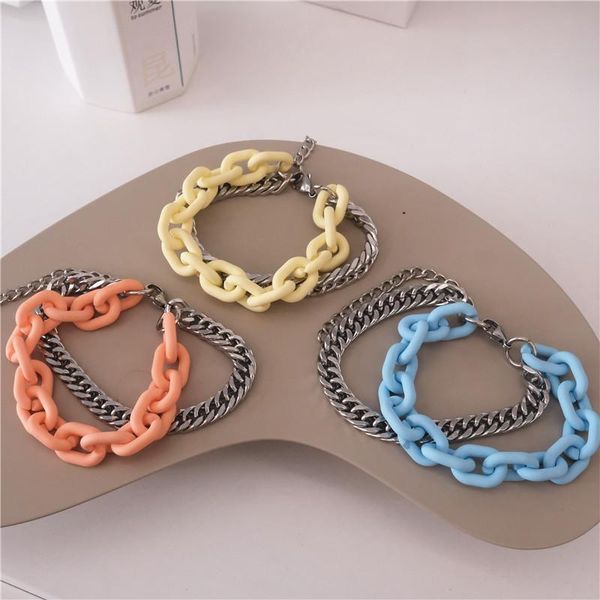 link, chain fashion style stainless steel splicing yakela simple color wild titanium bracelet, Black
link, chain fashion style stainless steel splicing yakela simple color wild titanium bracelet, Black