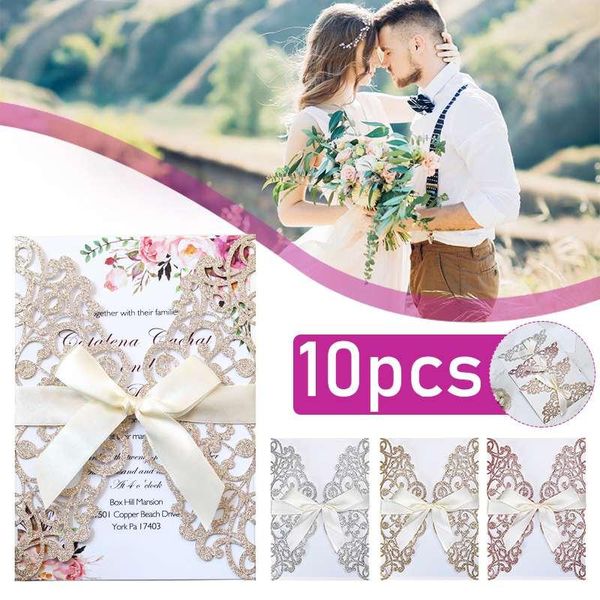 greeting cards 10pcs gold blue silver glitter paper laser cut wedding invitation card with ribbon personalized decor party supplies
greeting cards 10pcs gold blue silver glitter paper laser cut wedding invitation card with ribbon personalized decor party supplies