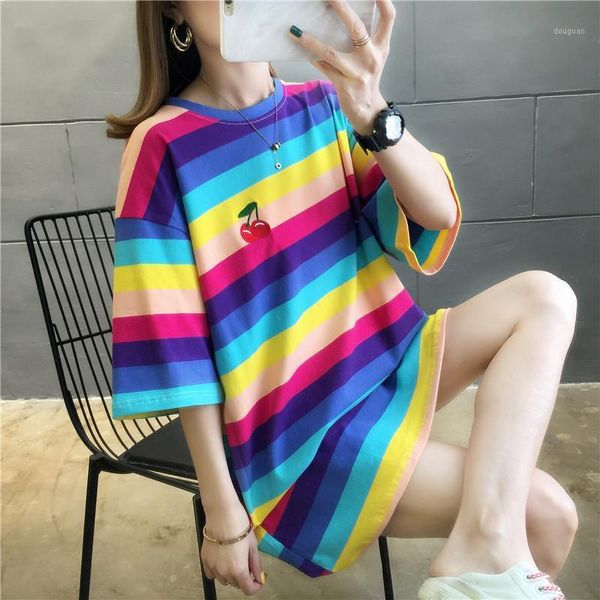 women's striped tshirt harajuku rainbow print t shirt streetwear women t-shirt, White
women's striped tshirt harajuku rainbow print t shirt streetwear women t-shirt, White