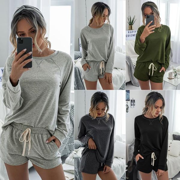 women's tracksuits 2021 autumn european and american home comfort fashion solid color loose long-sleeved shorts women suit summer set, Gray
women's tracksuits 2021 autumn european and american home comfort fashion solid color loose long-sleeved shorts women suit summer set, Gray