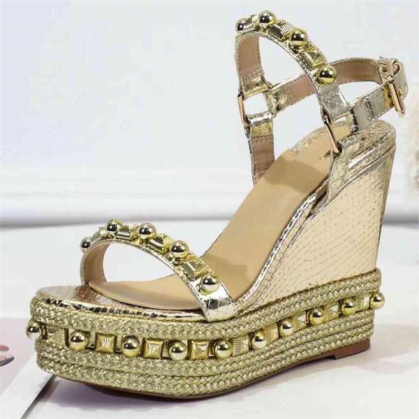 luxury shoes women designers red bottom golden high heels wedge heel platform studs rivets gladiator sandals, Black
luxury shoes women designers red bottom golden high heels wedge heel platform studs rivets gladiator sandals, Black