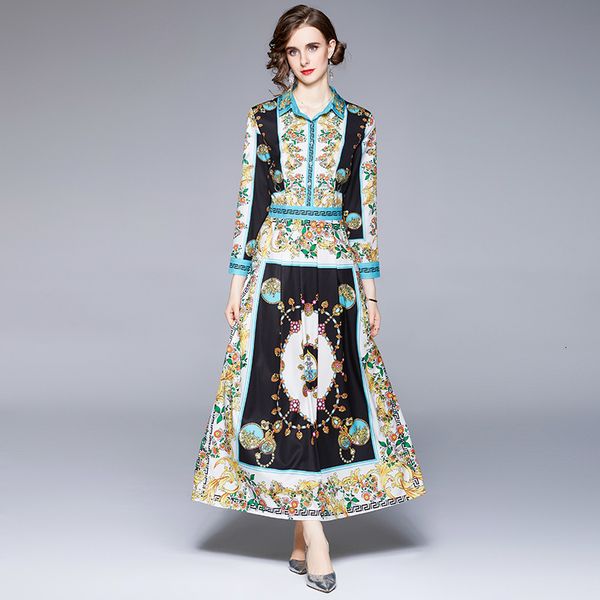 court dress autumn fashion positioning print lapel long sleeve large swing skirt, Black;gray
court dress autumn fashion positioning print lapel long sleeve large swing skirt, Black;gray