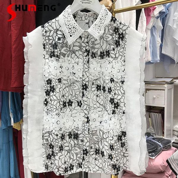 women's blouses & shirts 2021 summer french lace shirt slimming sleeveless pleated ruffled hollow lapel cardigan, White
women's blouses & shirts 2021 summer french lace shirt slimming sleeveless pleated ruffled hollow lapel cardigan, White