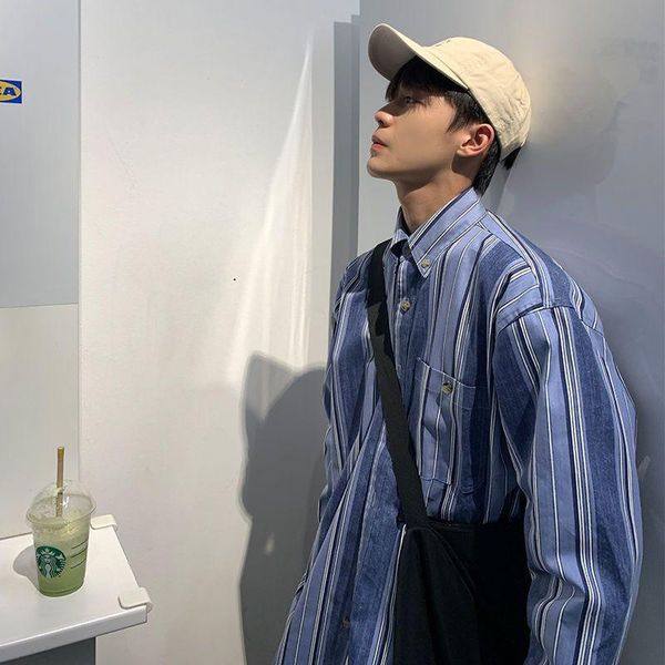 men's casual shirts high street shirt spring summer trend ruffian handsome blue striped long-sleeved blouse fashion tactical, White;black
men's casual shirts high street shirt spring summer trend ruffian handsome blue striped long-sleeved blouse fashion tactical, White;black