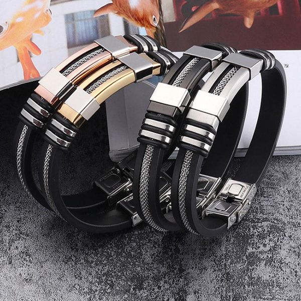 charm bracelets black bracelet exquisite gifts graceful 1pc allergy stainless steel silicone adjustable men's accessories, Golden;silver
charm bracelets black bracelet exquisite gifts graceful 1pc allergy stainless steel silicone adjustable men's accessories, Golden;silver