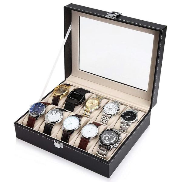 watch boxes & cases box 10 slots display case elegant glass organizer storage with pu leather for men and women jewelry gift, Black;blue
watch boxes & cases box 10 slots display case elegant glass organizer storage with pu leather for men and women jewelry gift, Black;blue