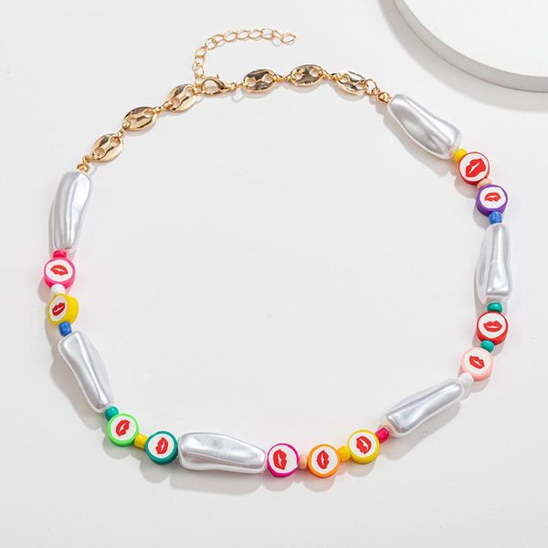 chokers kmvexo 2021 korean colorful lips fruit clay beaded short choker necklace for women baroque pearl collares bohemian jewelry, Golden;silver
chokers kmvexo 2021 korean colorful lips fruit clay beaded short choker necklace for women baroque pearl collares bohemian jewelry, Golden;silver