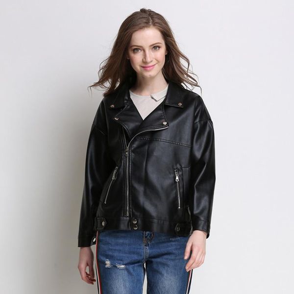 women's leather & faux 2021 autumn women pu jacket casual loose soft motorcycle punk coat female zipper biker rivet outwear, Black
women's leather & faux 2021 autumn women pu jacket casual loose soft motorcycle punk coat female zipper biker rivet outwear, Black