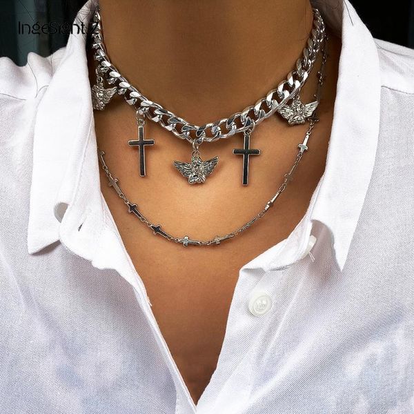 ingesight.z 2pcs/set multiple angel cross pendant necklace layered chunky thick curb chain choker necklaces for women jewelry, Silver
ingesight.z 2pcs/set multiple angel cross pendant necklace layered chunky thick curb chain choker necklaces for women jewelry, Silver
