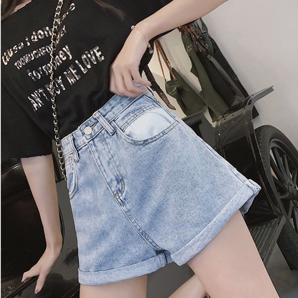 women's shorts denim 2020 summer new korean high waist a-line roll edge color matching double pocket wide leg pants, White;black
women's shorts denim 2020 summer new korean high waist a-line roll edge color matching double pocket wide leg pants, White;black