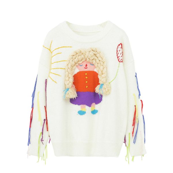 women's sweaters inverno novo estilo de blusa malha com borla senhos animados pulôver feminino da moda gola redonda doce e redutor ida, White;black
women's sweaters inverno novo estilo de blusa malha com borla senhos animados pulôver feminino da moda gola redonda doce e redutor ida, White;black