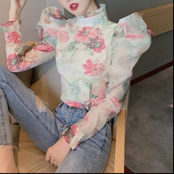 retro casual ruffle turtleneck womens shirt puff long sleeve tunic ruched short shirts clothes, White 
retro casual ruffle turtleneck womens shirt puff long sleeve tunic ruched short shirts clothes, White