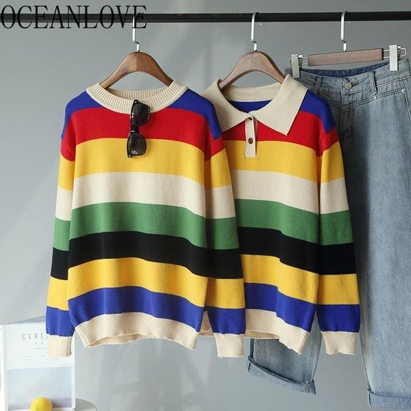 women's sweaters oceanlove rainbow striped student women fashion panlled casual pullovers 2021 spring autumn pull femme loose 13401, White;black
women's sweaters oceanlove rainbow striped student women fashion panlled casual pullovers 2021 spring autumn pull femme loose 13401, White;black