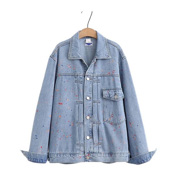 women's jackets polka dot print casual women denim 2021 autumn single breasted oversize full sleeve korean ladies daily outwears, Black;brown
women's jackets polka dot print casual women denim 2021 autumn single breasted oversize full sleeve korean ladies daily outwears, Black;brown