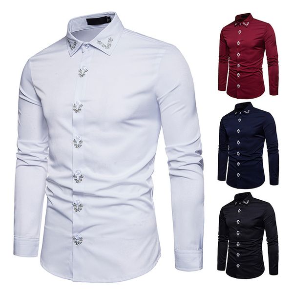 Men's long turn down collar embroidered cardigan shirt cut single-breasted style, White;black
Men's long turn down collar embroidered cardigan shirt cut single-breasted style, White;black