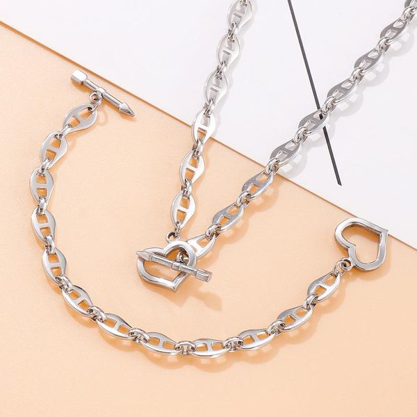 earrings & necklace trendy pig nose chain heart shaped ot buckle jewelry sets women's party stainless steel bracelet, Silver
earrings & necklace trendy pig nose chain heart shaped ot buckle jewelry sets women's party stainless steel bracelet, Silver
