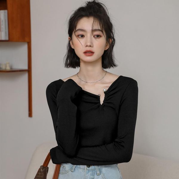 women's t-shirt womengaga women asymmetric neck fitted crop with pearl detail long sleeved pvcf, White
women's t-shirt womengaga women asymmetric neck fitted crop with pearl detail long sleeved pvcf, White