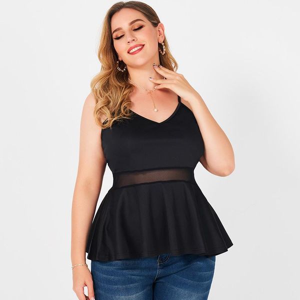 plus size t-shirt product ladies fashion slim-fit mesh stitching solid color stretch large lotus leaf swing sweet and versatile camisole, Black
plus size t-shirt product ladies fashion slim-fit mesh stitching solid color stretch large lotus leaf swing sweet and versatile camisole, Black