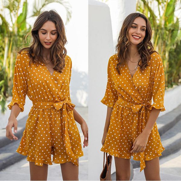women's jumpsuits & rompers 2021 summer women ruffles dot print jumpsuit casual elegant beach party bandage high waist shorts bodysuit, Black;white
women's jumpsuits & rompers 2021 summer women ruffles dot print jumpsuit casual elegant beach party bandage high waist shorts bodysuit, Black;white
