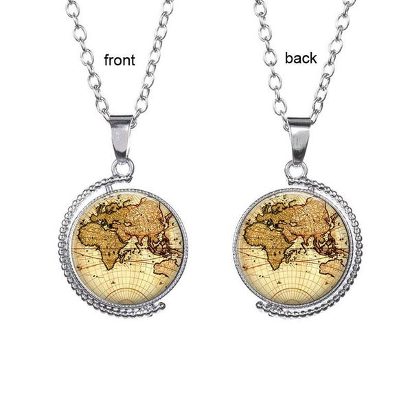 retro world map time gem pendant necklace double sided glass cabochon rotating sweater chain fashion jewelry for men women kid gift, Silver
retro world map time gem pendant necklace double sided glass cabochon rotating sweater chain fashion jewelry for men women kid gift, Silver