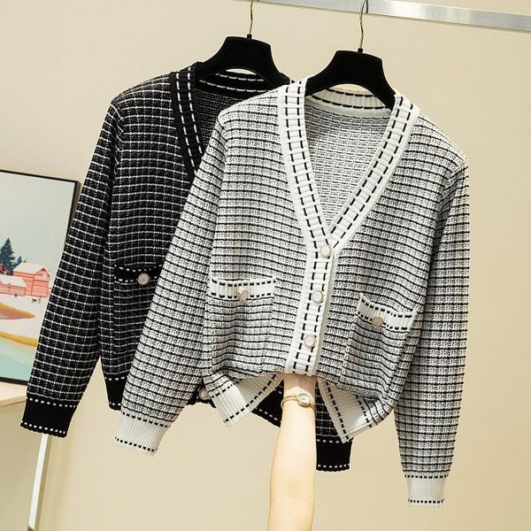 women's knits & tees spring and autumn sweater korean version with temperament fashion stripe lattice retro loose cardigan, White
women's knits & tees spring and autumn sweater korean version with temperament fashion stripe lattice retro loose cardigan, White
