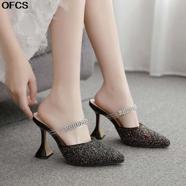 sandals women pumps high heel shoes glitter bling slip one slippers pointed toe transparent rhinestone j123, Black
sandals women pumps high heel shoes glitter bling slip one slippers pointed toe transparent rhinestone j123, Black