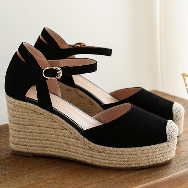 dress shoes women's natural suede leather wedge platform high heel sandals round toe decoration summer casual heels pumps, Black
dress shoes women's natural suede leather wedge platform high heel sandals round toe decoration summer casual heels pumps, Black
