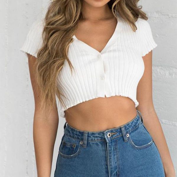 women blouses 2021 summer solid color button casual blouse short sleeve female v-neck slim crop robe women's & shirts, White
women blouses 2021 summer solid color button casual blouse short sleeve female v-neck slim crop robe women's & shirts, White