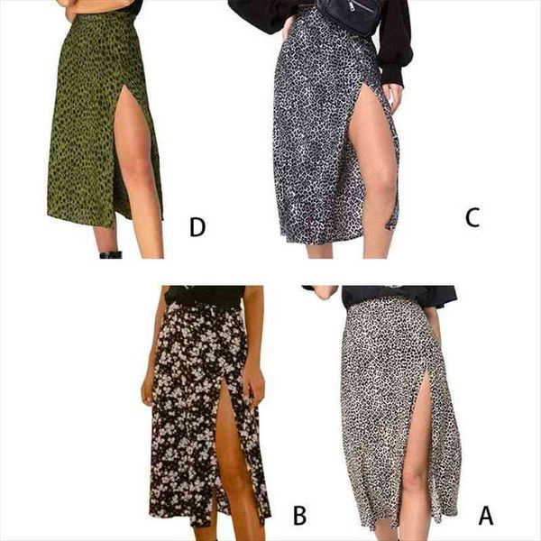 summer high waist boho women skirt floral leopard printed side split a-line midi f3md, Black 
summer high waist boho women skirt floral leopard printed side split a-line midi f3md, Black