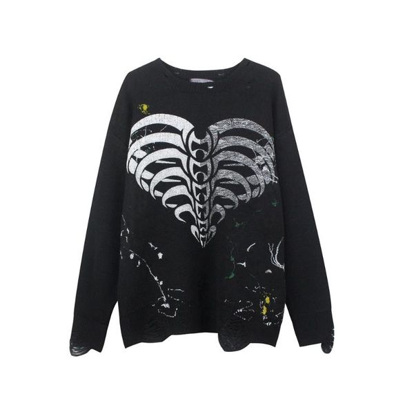 men's sweaters eukaaru love skeleton knitted sweater men streetwear women oversized long autumn loose crew neck pullover, White;black
men's sweaters eukaaru love skeleton knitted sweater men streetwear women oversized long autumn loose crew neck pullover, White;black