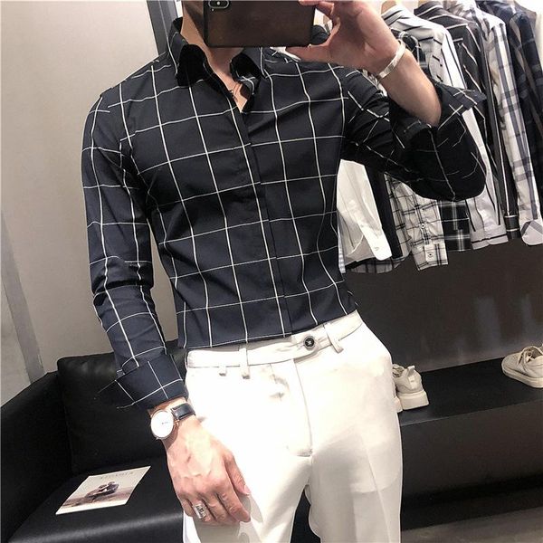 autumn men's fresh plaid long-sleeved shirt slim british business professional work casual shirts, White;black
autumn men's fresh plaid long-sleeved shirt slim british business professional work casual shirts, White;black
