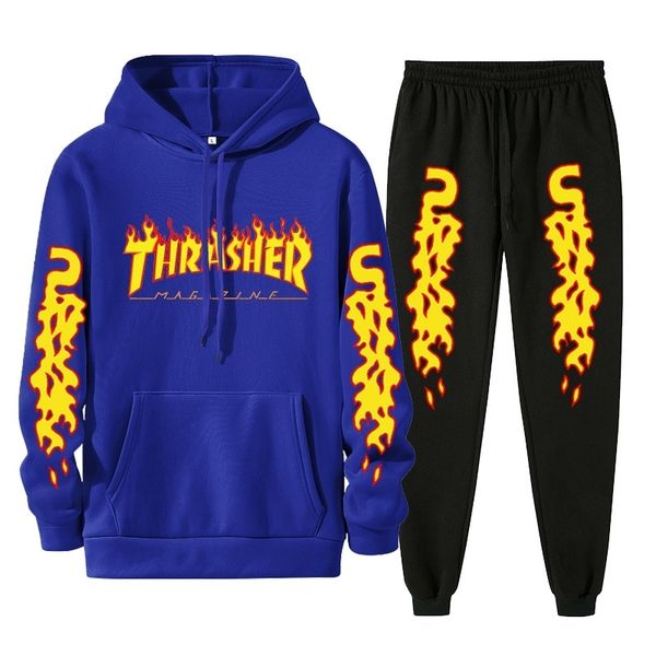 autumn new thrasher flame hooded sweater set student sports couple, Black 
autumn new thrasher flame hooded sweater set student sports couple, Black