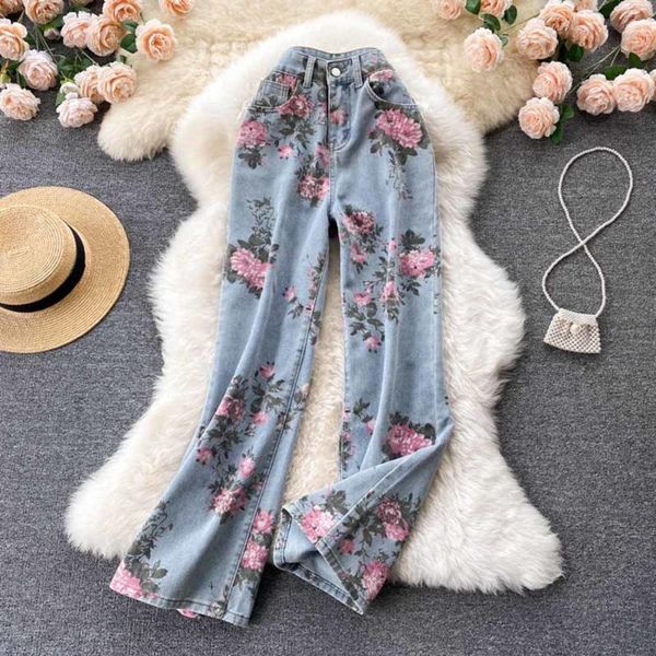 women's jeans 2021 fashion autumn casual wide leg full length denim trousers flowers print women vintage high waist long pants, Blue
women's jeans 2021 fashion autumn casual wide leg full length denim trousers flowers print women vintage high waist long pants, Blue