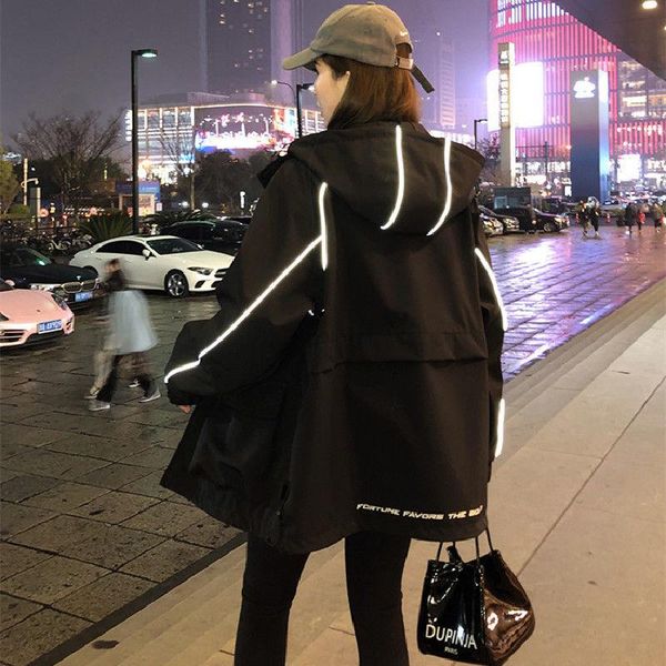 women's jackets autumn women bomber jacket casual fashion loose night reflected light stripe printed hooded street vintage coat female, Black;brown
women's jackets autumn women bomber jacket casual fashion loose night reflected light stripe printed hooded street vintage coat female, Black;brown