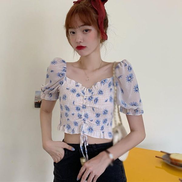 women's blouses & shirts summer korean style floral print blouse women sweet square collar long short sleeves pleated chiffon casual to, White
women's blouses & shirts summer korean style floral print blouse women sweet square collar long short sleeves pleated chiffon casual to, White