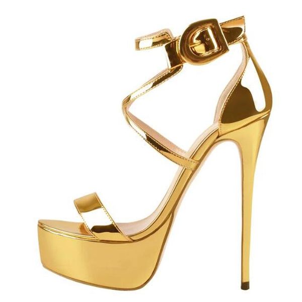 sandals original intention super high heels women shoes platform patent leather gold ladies ankle strap buckle 45, Black
sandals original intention super high heels women shoes platform patent leather gold ladies ankle strap buckle 45, Black