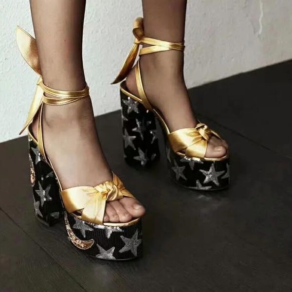 bling sequins stars platform cow suede leather bowtie back lace up sandals floral chunky heels gladiator mujer zapatos shoes, Black
bling sequins stars platform cow suede leather bowtie back lace up sandals floral chunky heels gladiator mujer zapatos shoes, Black