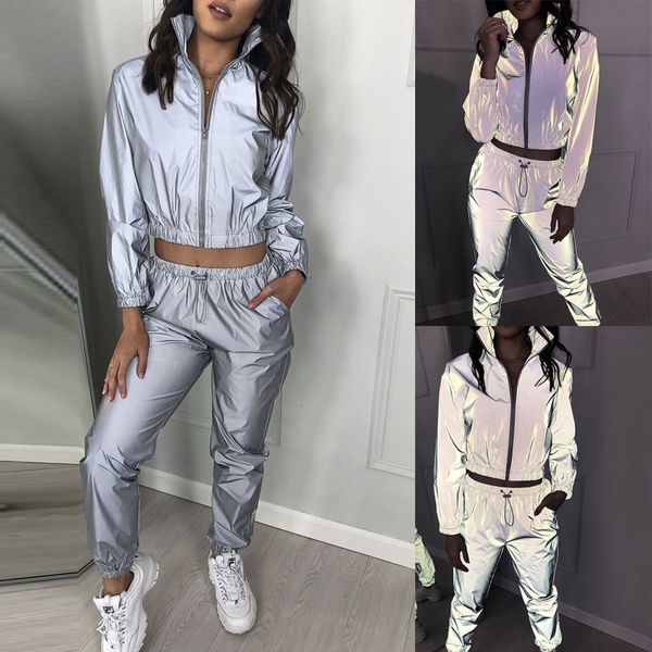 women's two piece pants autumn winter women casual reflective set fashion long sleeve crop + lady sports mie1, White
women's two piece pants autumn winter women casual reflective set fashion long sleeve crop + lady sports mie1, White