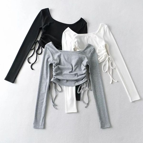 europe 2021 spring solid color women's short skinny long sleeve t-shirt pleated drawstring t43n, White
europe 2021 spring solid color women's short skinny long sleeve t-shirt pleated drawstring t43n, White